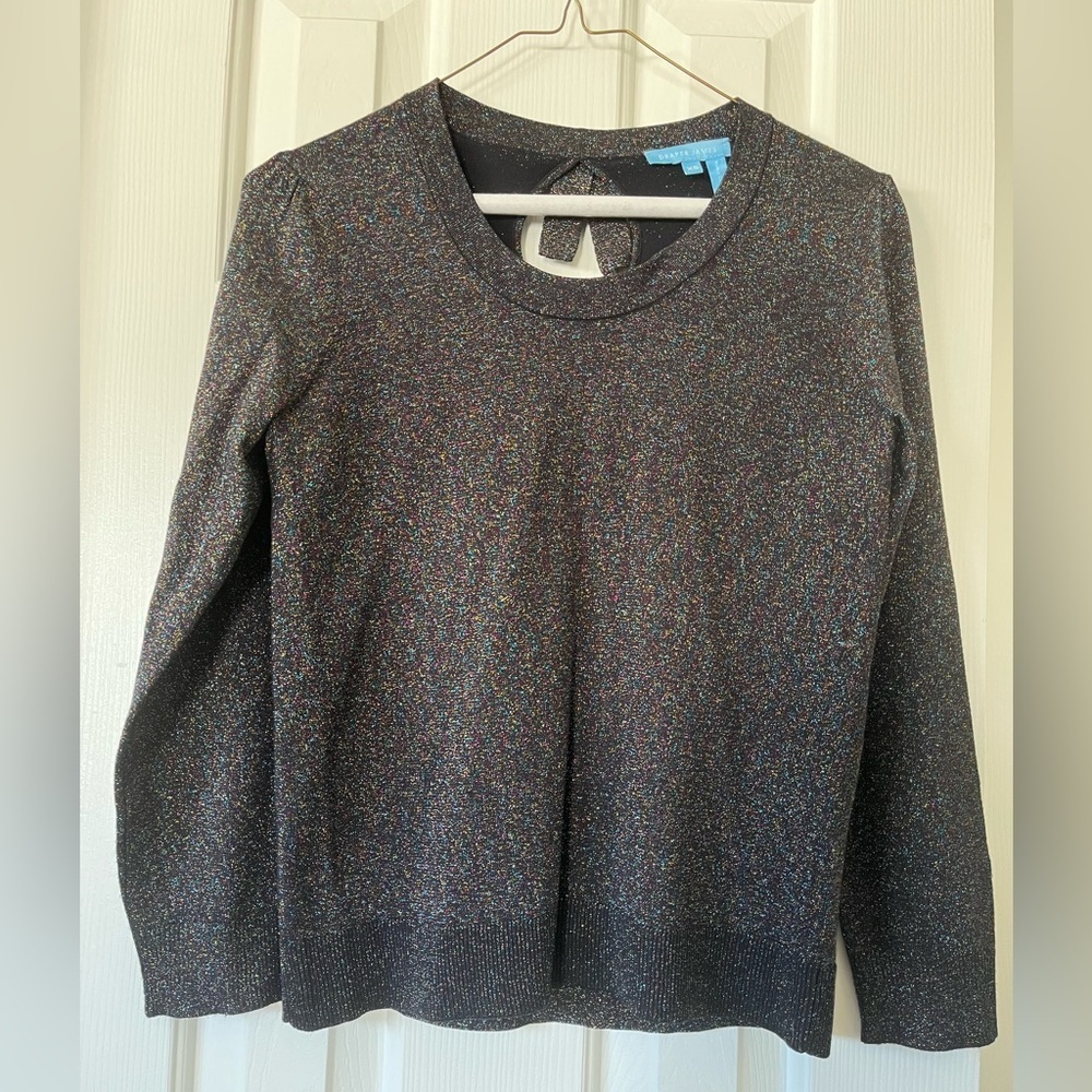 Draper James black sweater with rainbow sparkle and bow on back size XS - Picture 2 of 11